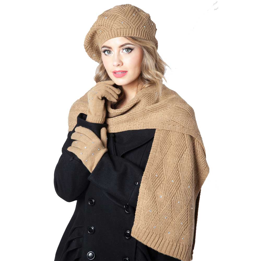 Voodoo Vixen - Sparkle Beret & Scarf Set - Brown